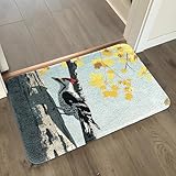 Badematte rutschfest 50X80Cm Schwarzer Vogel Eckig Mikrofaser Badematte,Badezimmerteppich Absorbent Weicher Badteppich, Dichter Hochflor,Washable for Bathroom,Fußmatte, Haustiermatte