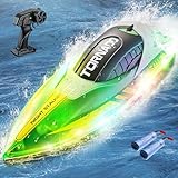 Ferngesteuertes Boot ab 6 8 Jahre, 2,4 GHz RC Boot Ferngesteuert für Kinder mit LED-Licht, 15 KM/H Speedboot Motorboot Spielzeug für Pool Kinder