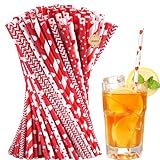[140er-Pack] Paktalk Valentins-Papier Strohhalme, 7 verschiedene rote und weiße Punkte, Wellen, Streifen, Sterne, trinkhalm für Valentinstag, Hochzeit, Urlaub, Party