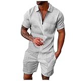 Midiskye Jogging Anzug Set Herren Trainingsanzug Sommer Sportanzug 2 Teiliges Outfit Set Kurzarm Sportanzug T-Shirts mit Rundhalsausschnitt + Kurze Hose Freizeitanzug für Männer