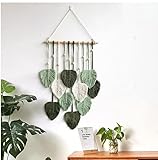 AXVRAV Boho Deko Makramee Wandbehang, Wandteppich Boho Deko mit Holzperlen und Grün Blätter, Tapisserie Wanddeko Handgemacht, für Schlafzimmer Kinderzimmer Wanddeko, 40 × 80 cm (Grün)