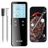 BFOUR Bluetooth & WLAN Fleischthermometer, Kabelloses Grillthermometer mit 2 Sonden 6 Sensoren, 100% Wasserdichtes,±0,1°C Genauigkeit, Fleischthermometer Kabellosfür Grill, Ofen, Braten – BF-80