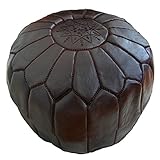 ALMADIH Leder Pouf Sitzkissen dunkelbraun mit brauner Ziernaht aus Leder mit formstabiler Füllung 100% Handarbeit Sitzsack Ottoman marokkanische orientalische Lederkissen Bodenkissen braun schokobraun
