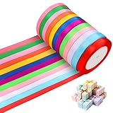 FICOFISE 12 Farben Geschenkband, schleifenband 10mmx22m: Polyester Satinband zum Basteln, Stoffband für Hochzeit Dekoration, Geschenk Verpacken, Luftballon Handwer, Party Deko
