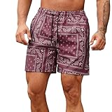 Generisch Herren Sommer Hawaiishorts Cashew-Blume Druck Sportshorts Männer Loose Fit Sweatshorts Baggy Baumwolle Cargo Shorts mit Kordelzug Straight Kurz Leggings für Urlaub