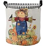 Laundry Baskets Thanksgiving-Vogelscheuchen-Fall-Kürbis-Sonnenblumen-Bauernhof-Ernte Retro Schwarzer Tartan Aufbewahrungskorb Mit Griffen Wäschebox Freistehende Wäschetruhe Waschküche 34X42Cm