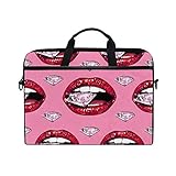 linomo Computertasche, sexy Lippen, Diamant-Laptophülle, Aktentasche, Kuriertasche, Laptop-Umhängetasche, passend für 13 Zoll, 14 Zoll, 14,5 Zoll Laptop für Damen, Herren, Büro, Kinder, Schule