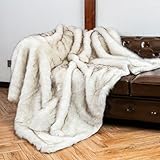 Luxuriöse Kunstfelldecke, 130 x 170 cm, weiche, gemütliche Überwurfdecke für Bett, Sofa, Couch, weiße Felldecke für Heimdekoration