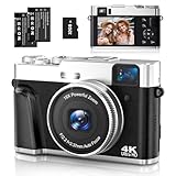 Digitalkamera, NEZINI 4K 48MP UHD Autofokus Fotokamera mit 32GB Karte, 16x Zoom Fotoapparat mit drehbarem Armaturenbrett und Sucher, Kompaktkamera für Teenager Anfänger Erwachsene.