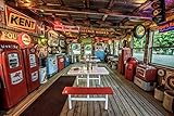 VINTAGE DINER Fototapete VLIES-250x186 cm (2805A)-Route 66 Retro Oldtimer Auto Straßenshilder Wandtapete-Inkl. Kleister-Vliestapete Bild Dekoration Wand-Dekor Moderne Motiv-Tapete Panorama Poster XXL
