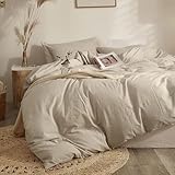 Sedefen Bettwäsche Set 135x200cm Baumwolle Beige Leinenfarbe Einfarbig Premium Renforce Uni Einzelbett Bettbezug und 1 Kissenbezug 80x80cm mit Reißverschluss