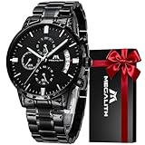 MEGALITH Uhren Herren Schwarz Edelstahl: Chronographen Armbanduhr Herren Wasserdicht - Herrenuhr Groß Ziffernblatt Leuchtende Datum