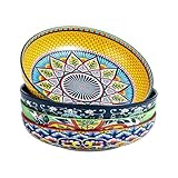 HENXFEN LEAD Salatschüsseln Porzellan, Suppenteller Pastateller Pastaschüssel, Große Servierschalen für Pasta, Nudeln, Salat, Suppe usw. Bunte, 4er Pack - Bohemian Style