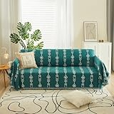 VClife Boho-Sofabezug, dicker Sektions-Sofa-Schonbezug, Chenille, Couchbezug für 3–4 Kissen, Couch, Sofa, Grün-Weiß, Fischgrätenmuster, kariert, Sofabezug für Hund und Katze, waschbarer Möbelschutz