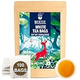 WEEETEE Weißer Tee Beutel, 100 Stück White Tea Bags, reiner Weisser Tee, mild und mild, mit Antioxidantien | Wiederverschließbarer Kraftbeutel | Heiß oder eisgekühlt aufbrühen