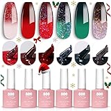 YTD Likomey UV Nagellack Farbwechsel Thermo Set,Weihnachten 6 Farben Glitzer Soak Off UV Chamäleon Gelnägel Rot Grün Schwarz Mehrfarbig Farbgel,7.5ml 6 Pcs