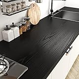 Livelynine Folie Arbeitsplatte Küche Holzoptik Schwarz 500CM x 60CM Breit Klebefolie Esstisch Schreibtisch Wasserdicht Möbelfolie Selbstklebend Tapete