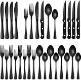 Besteck Set 6 Personen Schwarz, 36-teiliges Edelstahl Besteckset mit Steakmesser, Essbesteck Set mit Messer Gabel Löffel, Elegantes Tafelbesteck für Restaurant/Party, Spülmaschinenfest