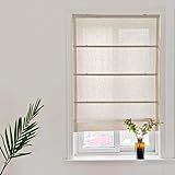 Yaland Fenster Raffrollo tageslicht Raffgardine Faltvorhang Blickdicht mit Klettverschluss Leinen landhausstil BxH 60 x 140 cm, Sand 1 Stück