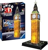 Ravensburger 3D Puzzle Big Ben bei Nacht 12588 - Das berühmte Bauwerk als Night Edition mit LED - 216 Teile - ab 8 Jahren, Black
