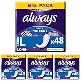 Always Daily Protect Slipeinlagen Damen, Long (48 Binden) Big Pack, ohne Duft, atmungsaktiv, flexibel (Packung mit 4)