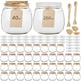 Absovetu 40er Set Kleine Glasflaschen mit Korken 200ml - Etiketten Gewürzgläser Vorratsdosen mit Deckel Luftdicht Marmeladengläser Hochzeit Weihnachten