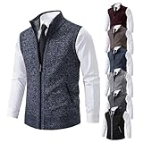 Winter Herrenweste,Herren Weste Strickweste Fleece-Fütterung Ärmellose Strickjacke mit Stehkragen ärmellose Jacke Geeignet zum Radfahren, Laufen, Wandern, Golf, Arbeiten (Blau,4XL)