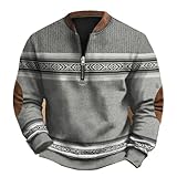Vintage Distressed Langarmshirt Herren, Henley Shirt Half Zip Pullover Herren Ohne Kapuze, Winterpullover Männer für Arbeitspullover Herren Oversize, Sweatshirts Pulli Herren, Sweater Business Sport