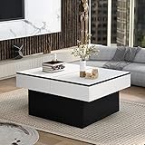 VOWNER Couchtisch, Couchtisch mit 2 Stauraum, Wohnzimmertisch, Hochglanz, Ausziehbar Schreibtisch, Tisch Modern,114 x 58 x 40 cm (Weiß)