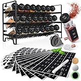 Havenhaus Gewürzregal Set Schwarz | Stehend oder Wandmontage | 24 Gewürzgläser + 336 Gewürzetiketten Deutsch & Accessoires | Modernes Design | Lebensmittelecht & Spülmaschinenfest