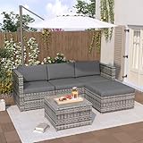 Merax Polyrattan Lounge, Gartenmöbel Set Balkonmöbel für 3-4 Personen, Gartenlounge, Sitzgruppe Outdoor mit Kissen und Glastisch, Terrassenmöbel, Ecksofa, für Garten Balkon und Terrasse, Grau