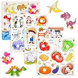 UICCVOKK 4 Stück Holzpuzzle Kinder,Spielzeug ab 1 Jahre, Montessorispielzeug ab 1 Jahr, Kinderspielzeug, Baby Spielzeug, Steckpuzzle