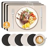 6er-Set Tischsets Abwaschbar und Untersetzer, Platzsets Abwaschbar Hitzebeständig & Wasserdicht, Beidseitig Verwendbar,Tischuntersetzer 30 x 43.5 cm (Aprikose/dunkelgrau)
