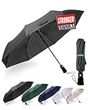 Chakipee Kompakter Reise Regenschirm Groß Sturmfest – Automatik Taschenschirm für Herren und Damen, Tragbarer 210T-Stoff 97 cm Spannweite 9 Rippen Streifenmuster Schirm
