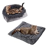 TUAKIMCE Katzenbett 2 in 1 Plüsch Weich Runden Schlafen Katzensofa Flauschige Katzenbett Klein Hund Bett Katzendecke Haustierbett katzenbettchen Tierbett für Katzen und Kleiner Hund (Dunkelgrau)