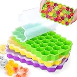 MOSOTECH Eiswürfelform Silikon, 3er Pack 37-Fach Eiswuerfel Form Mit Deckel, Stapelbar Eiswürfelbehälter Ice Cube Tray für Bier Cocktails Whisky