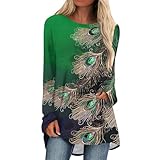 Tunika Damen, Damen Top Damen Tshirt Tops Für Damen Langarm Tunika Oversized Oberteile Blusenshirt Damen Oberteil Elegant Tunika Große Größen Bluse Damen Schwarz(Green,S)