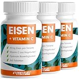 Eisentabletten hochdosiert 1095x mit 20 mg Eisen + Vitamin C (20mg) aus Hagebutten - bioverfügbares Eisenbisglycinat + natürliches Vitamin C aus Hagebutten-Extrakt - laborgeprüft mit Zertifikat