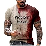 2025 - Lässiges Rundhals-Shirt mit Halloween-Motiv Blut-Grafik in Übergröße für Männer mit Aufdruck in Volltonfarbe kurzen Ärmeln Bauchweg Unterhemd (White, S)
