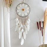 ZOYIEP Großer Traumfänger im Boho-Stil, mit weißer Feder, Makramee, Wandbehang für Vintage-Hochzeit oder zur Heimdekoration, 25 cm Kreis, 75 cm lang, Weiß (Nicht licht)