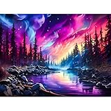 Malen Nach Zahlen Erwachsene Aurora-Paint by Numbers Adult Natur Landschaft,DIY Acrylfarben Handgemalt Ölgemälde für Home Haus Deko30X40CM