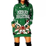 GENBREE Weihnachten Hoodie Casual Langarm Weihnachtskleid Hooded Rundhals Xmas Sweatshirt Christmas Print Pullover für Frauen (Medium, Grün)