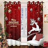 WONGS BEDDING Weihnachten Gardinen Blickdichte Vorhänge Rentier Weihnachtsgardinen Vorhang Thermovorhang mit Ösen für Schlafzimmer Wohnzimmer Verdunklungsvorhang, 140x175 cm (BxH), 2er Set