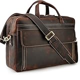 TIDING Laptoptasche 17 Zoll Leder Aktentasche Herren Business Tasche Schultertasche Große Ledertasche zum Umhängen Trolley Aufsteckbar Tote Arbeitstasche Jahrgang, Braun