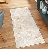 QQrunner Kücheläufer Meterware 100x1000CM Teppich Läufer Flur Lang Waschbar Beige Abstrakt Teppichläufer rutschfest Korridor Polyester Wohnzimmer Schmutzfangmatte