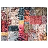 vidaXL Teppich, Waschbar Bodenteppich mit auffälligem Muster, Wohnzimmerteppich rutschfest Pflegeleicht, Kurzflor Teppich Vorleger, Patchwork Mehrfarbig 150x230cm