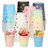 Kleemeiero 60 Stück Gold Dot pappbecher Einwegbecher Trinkbecher Becher 9 OZ/250ml papierbecher kaffeebecher einweg Punktebecher Partybecher Disposable Paper Cups für Party Weihnacht Heiß Kaltgetränke