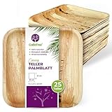 GoBeTree 25 Palmblatt Teller 25x25 cm, Palmblatt Geschirr Einwegteller, Biologisch abbaubares Einmalgeschirr für Party, Alternative zu Bambusteller
