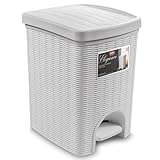 Mülleimer Treteimer 20 Liter mit seperatem Inneneiner eckig 30x27x37cm Rattanoptik Kunststoff - Pedal zum Öffnen und Schliessen - Küche Pedaleimer Papierkorb Eimer Abfalleimer Abfallbehälter Mülltonne