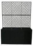 Generisch Pflanzkübel Pflanzkasten Blumenkübel mit Rankhilfe Rankkasten 83x29x44/120cm Polyrattan Schwarz mit 3 Innentöpfen